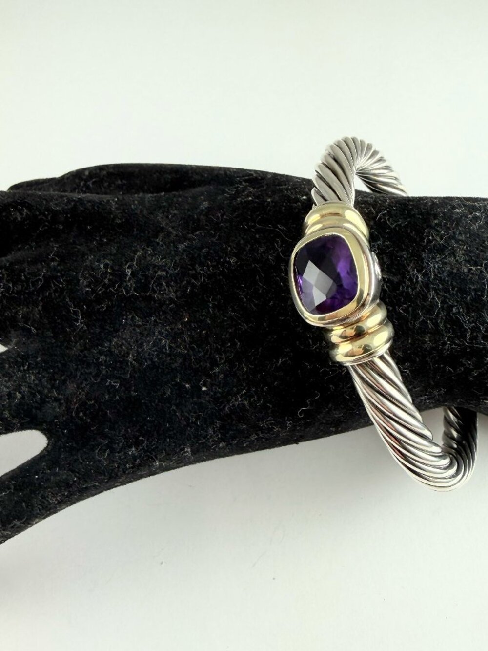 DAVID YURMAN SS & 14K AMEYTHYST NOBLESSE 7MM BRACELET